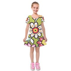 Flowers Fabrics Floral Kids  Short Sleeve Velvet Dress