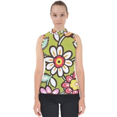Flowers Fabrics Floral Mock Neck Shell Top