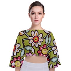 Flowers Fabrics Floral Tie Back Butterfly Sleeve Chiffon Top