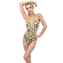 Flowers Fabrics Floral Plunging Cut Out Swimsuit