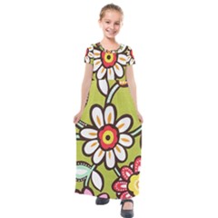 Flowers Fabrics Floral Kids  Short Sleeve Maxi Dress