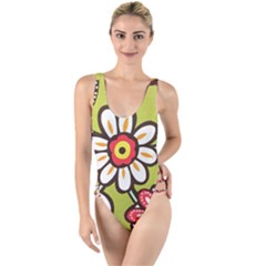 Flowers Fabrics Floral High Leg Strappy Swimsuit