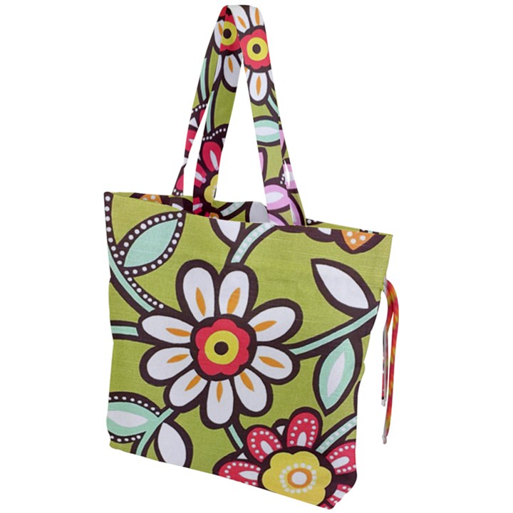 Flowers Fabrics Floral Drawstring Tote Bag