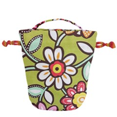 Flowers Fabrics Floral Drawstring Bucket Bag
