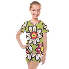 Flowers Fabrics Floral Kids  Mesh Tee and Shorts Set