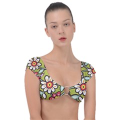 Flowers Fabrics Floral Cap Sleeve Ring Bikini Top