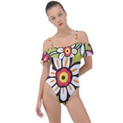 Flowers Fabrics Floral Frill Detail One Piece Swimsuit