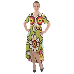 Flowers Fabrics Floral Front Wrap High Low Dress