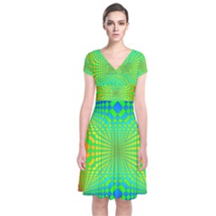 Pattern Colorful Abstract Short Sleeve Front Wrap Dress