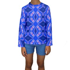 Seamless Fractal Blue Kids  Long Sleeve Swimwear