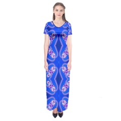 Seamless Fractal Blue Short Sleeve Maxi Dress by Vaneshart