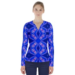 Seamless Fractal Blue V-neck Long Sleeve Top