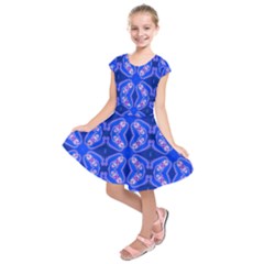 Seamless Fractal Blue Kids  Short Sleeve Dress