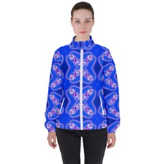 Seamless Fractal Blue Women s High Neck Windbreaker by Vaneshart