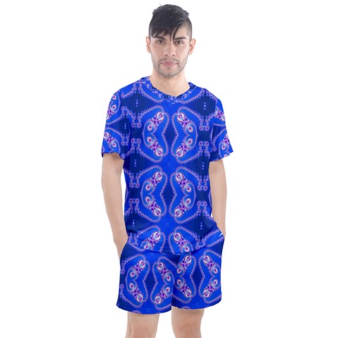 Seamless Fractal Blue Men s Mesh Tee And Shorts Set by Vaneshart