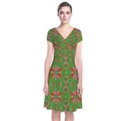 Seamless Wallpaper Digital Short Sleeve Front Wrap Dress