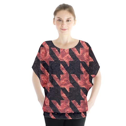 Fabric Pattern Dogstooth Batwing Chiffon Blouse by Vaneshart