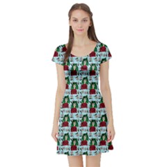 Girl With Green Hair Pattern Blue Floral Short Sleeve Skater Dress by snowwhitegirl