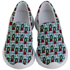 Girl With Green Hair Pattern Blue Floral Kids  Lightweight Slip Ons