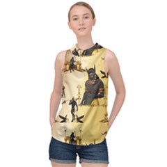 Anubis The Egyptian God Pattern High Neck Satin Top by FantasyWorld7