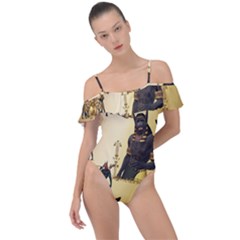 Anubis The Egyptian God Pattern Frill Detail One Piece Swimsuit by FantasyWorld7