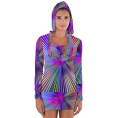 Rays Colorful Laser Ray Light Long Sleeve Hooded T-shirt by Bajindul