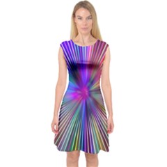 Rays Colorful Laser Ray Light Capsleeve Midi Dress by Bajindul