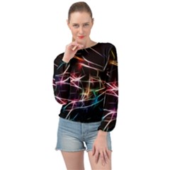 Lights Star Sky Graphic Night Banded Bottom Chiffon Top by HermanTelo