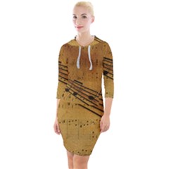 Background Music Quarter Sleeve Hood Bodycon Dress