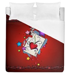 The Red Card Heart A With Fairy Duvet Cover (queen Size) by FantasyWorld7