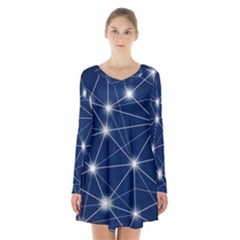 Network Technology Digital Long Sleeve Velvet V-neck Dress