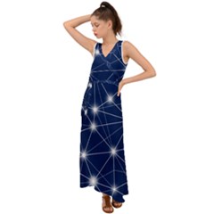 Network Technology Digital V-Neck Chiffon Maxi Dress