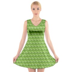 Green Pattern Ornate Background V-Neck Sleeveless Dress