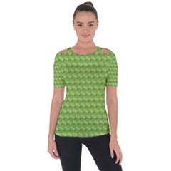 Green Pattern Ornate Background Shoulder Cut Out Short Sleeve Top