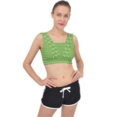 Green Pattern Ornate Background V-Back Sports Bra