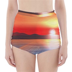 Sunset Water River Sea Sunrays High-waisted Bikini Bottoms by Mariart