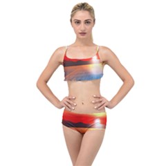 Sunset Water River Sea Sunrays Layered Top Bikini Set