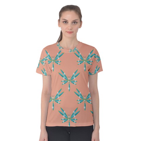 Turquoise Dragonfly Insect Paper Women s Cotton Tee by Alisyart