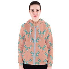 Turquoise Dragonfly Insect Paper Women s Zipper Hoodie