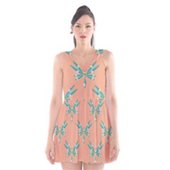 Turquoise Dragonfly Insect Paper Scoop Neck Skater Dress