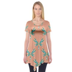 Turquoise Dragonfly Insect Paper Short Sleeve Tunic 