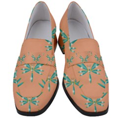 Turquoise Dragonfly Insect Paper Women s Chunky Heel Loafers