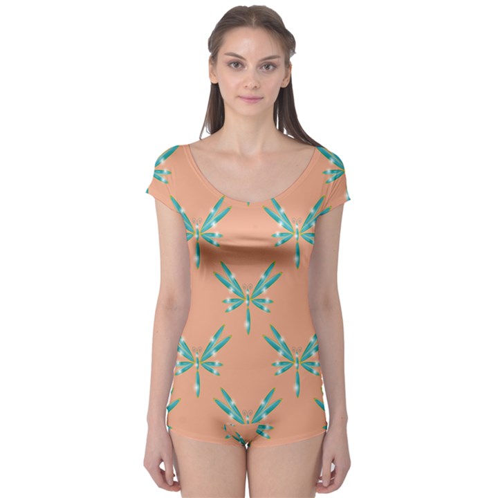 Turquoise Dragonfly Insect Paper Boyleg Leotard 
