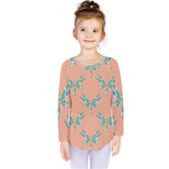 Turquoise Dragonfly Insect Paper Kids  Long Sleeve Tee