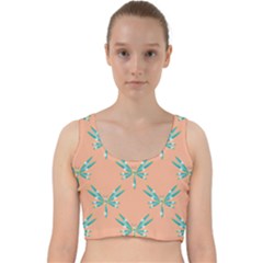 Turquoise Dragonfly Insect Paper Velvet Racer Back Crop Top