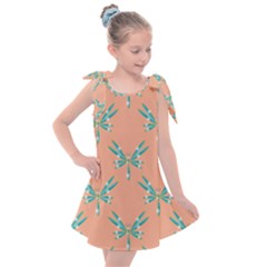 Turquoise Dragonfly Insect Paper Kids  Tie Up Tunic Dress by Alisyart