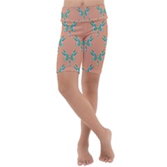 Turquoise Dragonfly Insect Paper Kids  Lightweight Velour Cropped Yoga Leggings