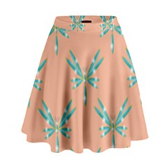Turquoise Dragonfly Insect Paper High Waist Skirt