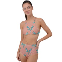 Turquoise Dragonfly Insect Paper High Waist Tankini Set