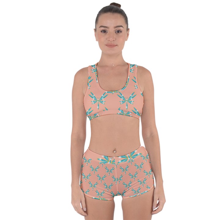 Turquoise Dragonfly Insect Paper Racerback Boyleg Bikini Set